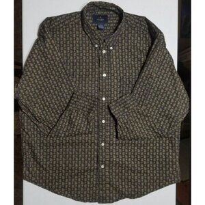Ivy Crew Long Sleeve Button Down Blue/Tan Embroidered Logo Print Shirt Men's L